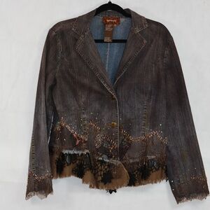 Beads/Lace Jean Jacket SZ 14 Chagall #B50